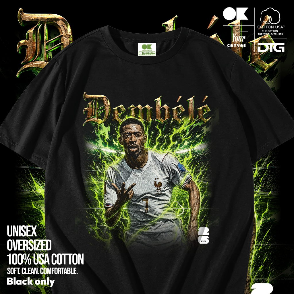 OK Apparel เสื้อยืดคอกลม ลาย Dembele ทรง oversize Cotton USA พร้อมส่ง