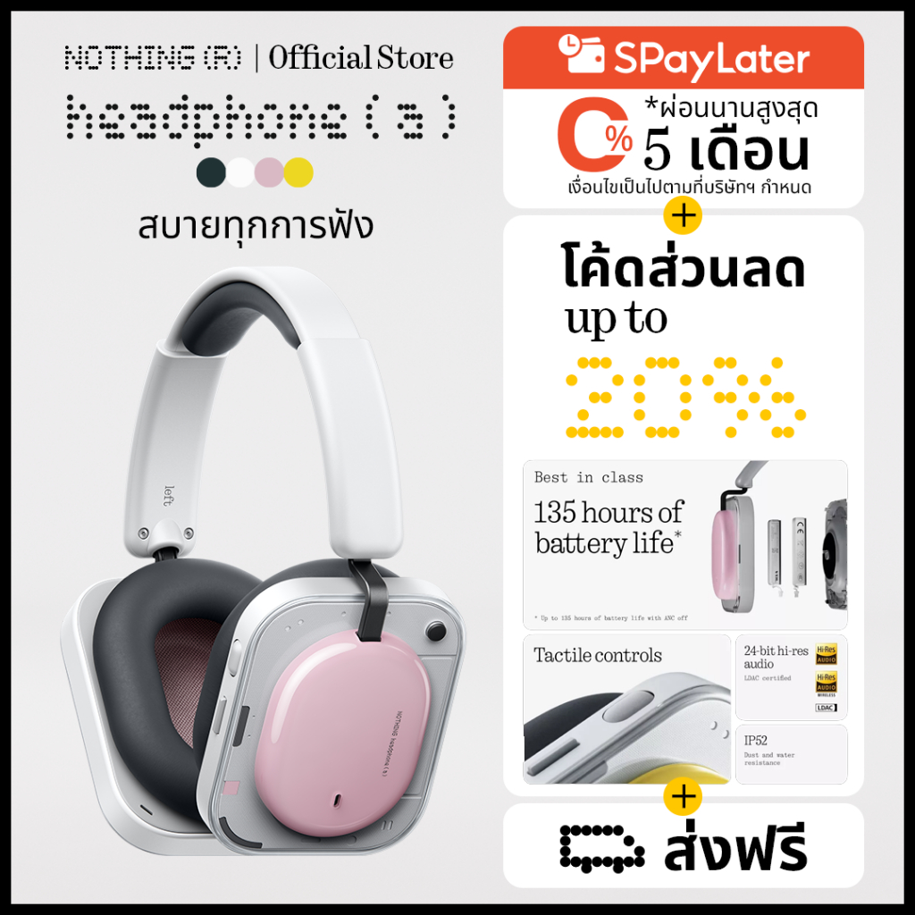 Nothing Headphone (a) - หูฟังไร้สาย Wireless | แบตเตอรี่อัพเกรด ใช้งานได้ 5 วัน | AI-powered Clear Voice | iOS + Android