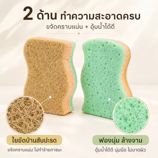 ONR ฟองน้ำล้างจานรูปตัว S 2 ชิ้น 2 ด้าน ใยมะพร้าว+ฟองน้ำ ขจัดคราบมัน ไม่เป็นรอย นุ่มซับน้ำ