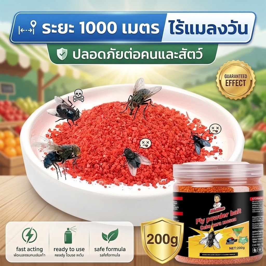 ตัวช่วยกำจัดแมลงวัน！ผงกำจัดแมลงวัน ผงไข่เน่า เหยื่อล่อแมลงวัน 200g สูตรเข้มข้น ฆ่าเร็ว ใช้ง่าย ปลอดภัย