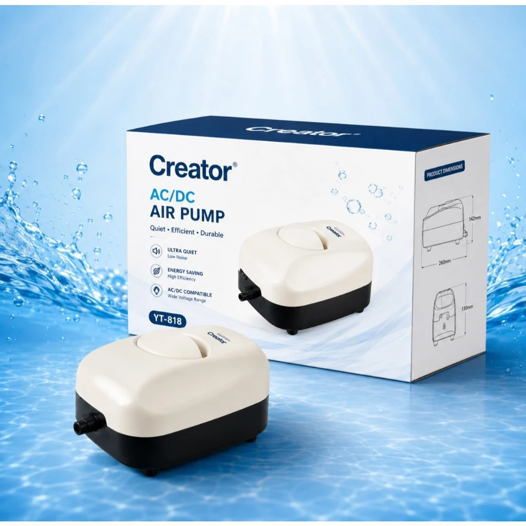 ปั๊มลม Creator YT-818 พร้อมสำรองไฟอัตโนมัติ ปั๊มอ๊อกซิเจนตู้ปลา-บ่อปลา ปั๊มลมฉุกเฉิน