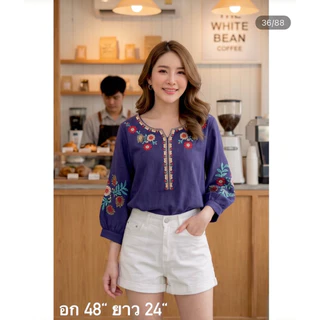 🛍️ เสื้องานปัก โบฮีเมียน 🧥 อก 44-48” ยาว 23.5-24“ (ขนาดจะอยู่ที่ด้านล่างของรูปค่า) เนื้อดี ไม่ร้อน ทรงสวย สาวอวบใส่ได้