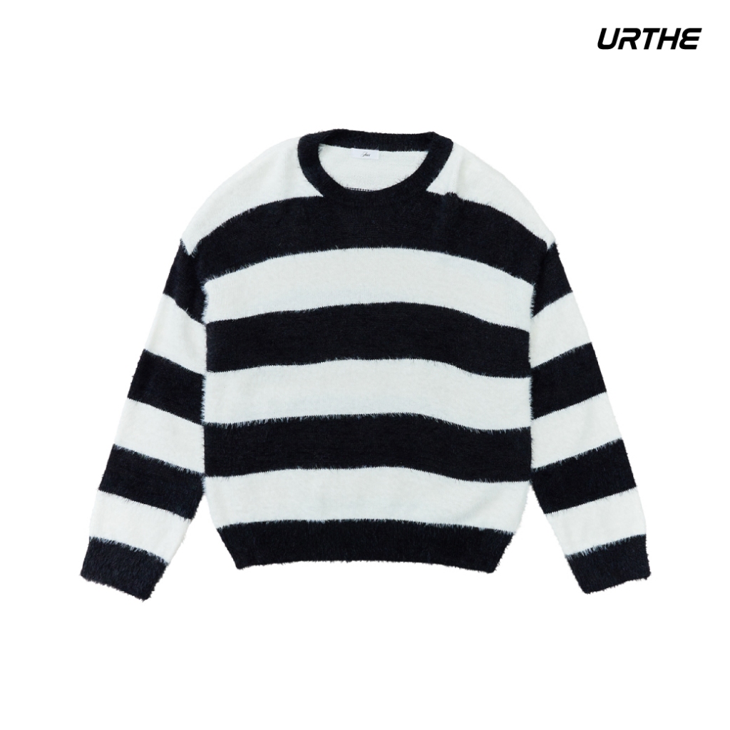 URTHE - เสื้อสเวตเตอร์ ขนฟู ลายทาง รุ่น FLUFFY STRIPED SWEATER - Col. JUIS LILITH