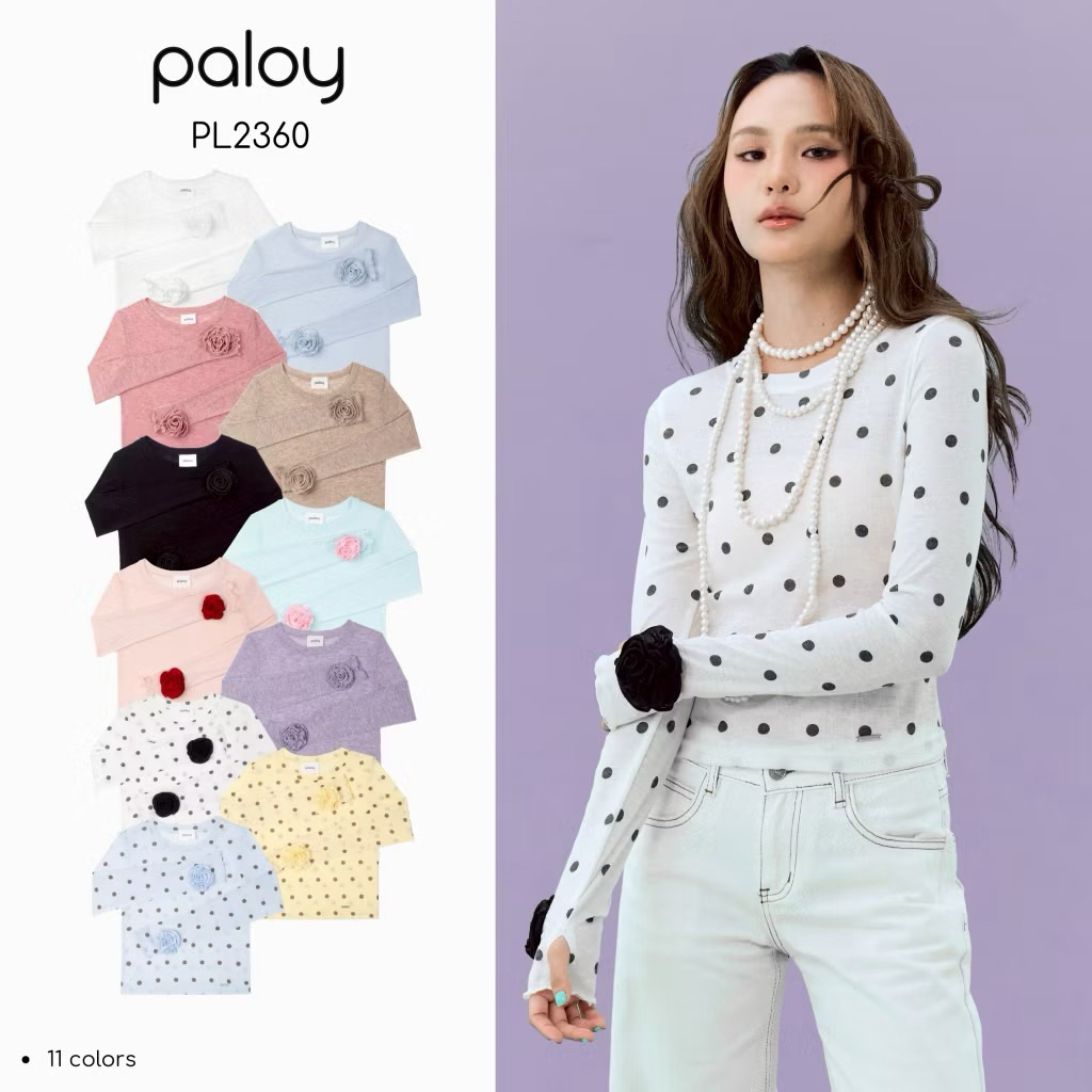 TopChoice Paloy - PL2360 Camellia Top laamuauยาว ทรงเข้ารูป ปลายแขนแต่งดอกคาเมลเลีย