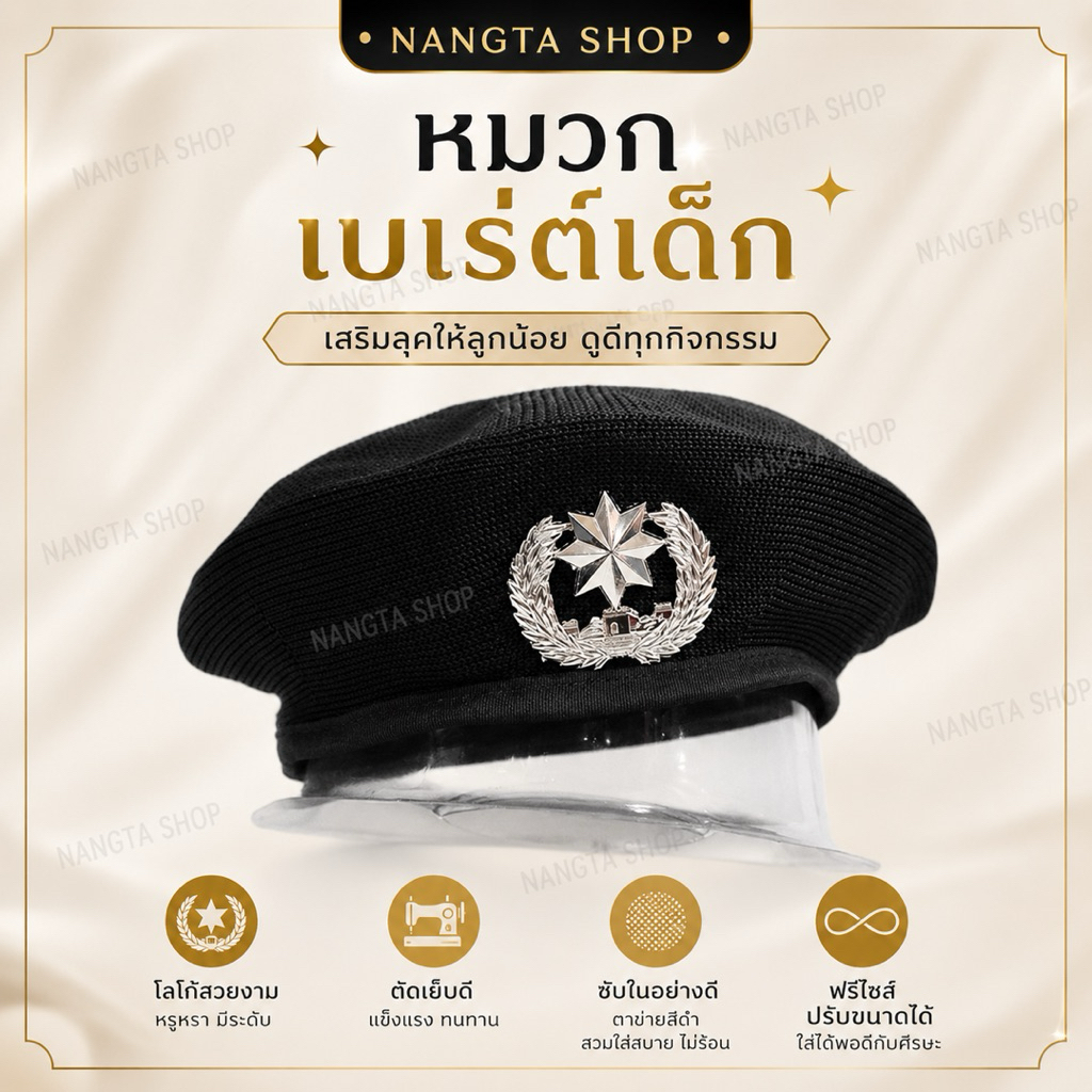 Nangta Shop : หมวกเบเร่ต์เด็ก สีดำ & สีแดง ... พร้อมส่ง รูปที่ 2