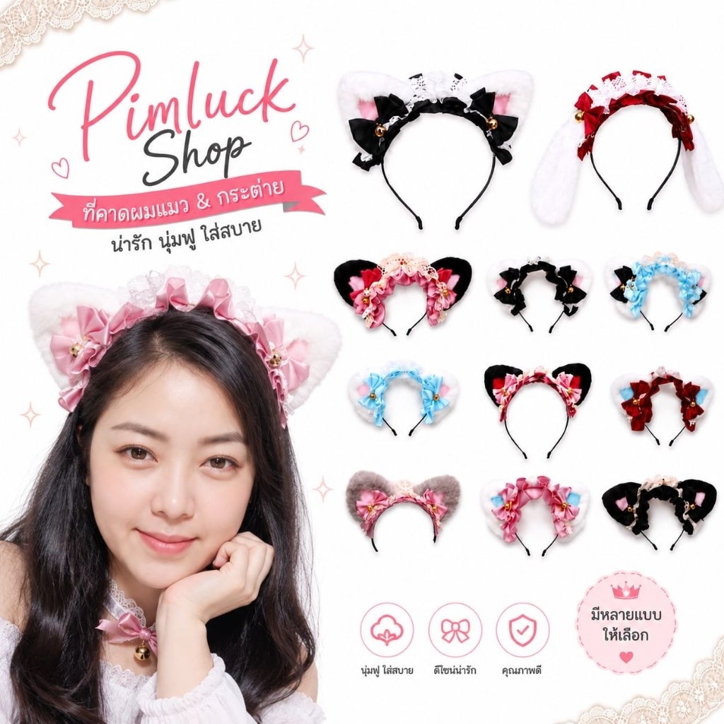 พร้อมส่งร้านไทย Lolita คาดผมหูแมวโลลิต้าลูกไม้หวานหวาน (Pimluck)