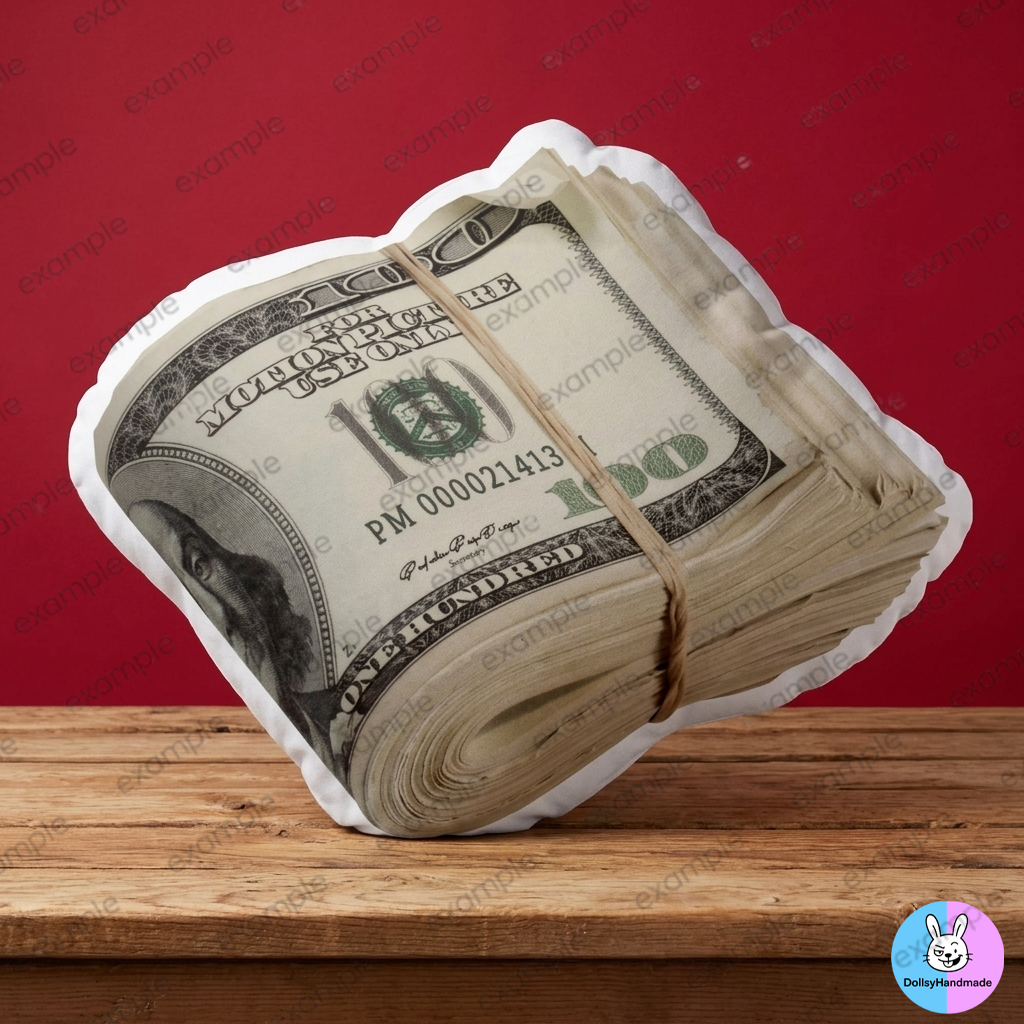 หมอนอิงลายมัดเงินดอลลาร์รัดหนังยาง หมอนไดคัท 3D USD เงินสด ของแต่งห้อง ของขวัญ แต่งบ้าน - MYGDA16
