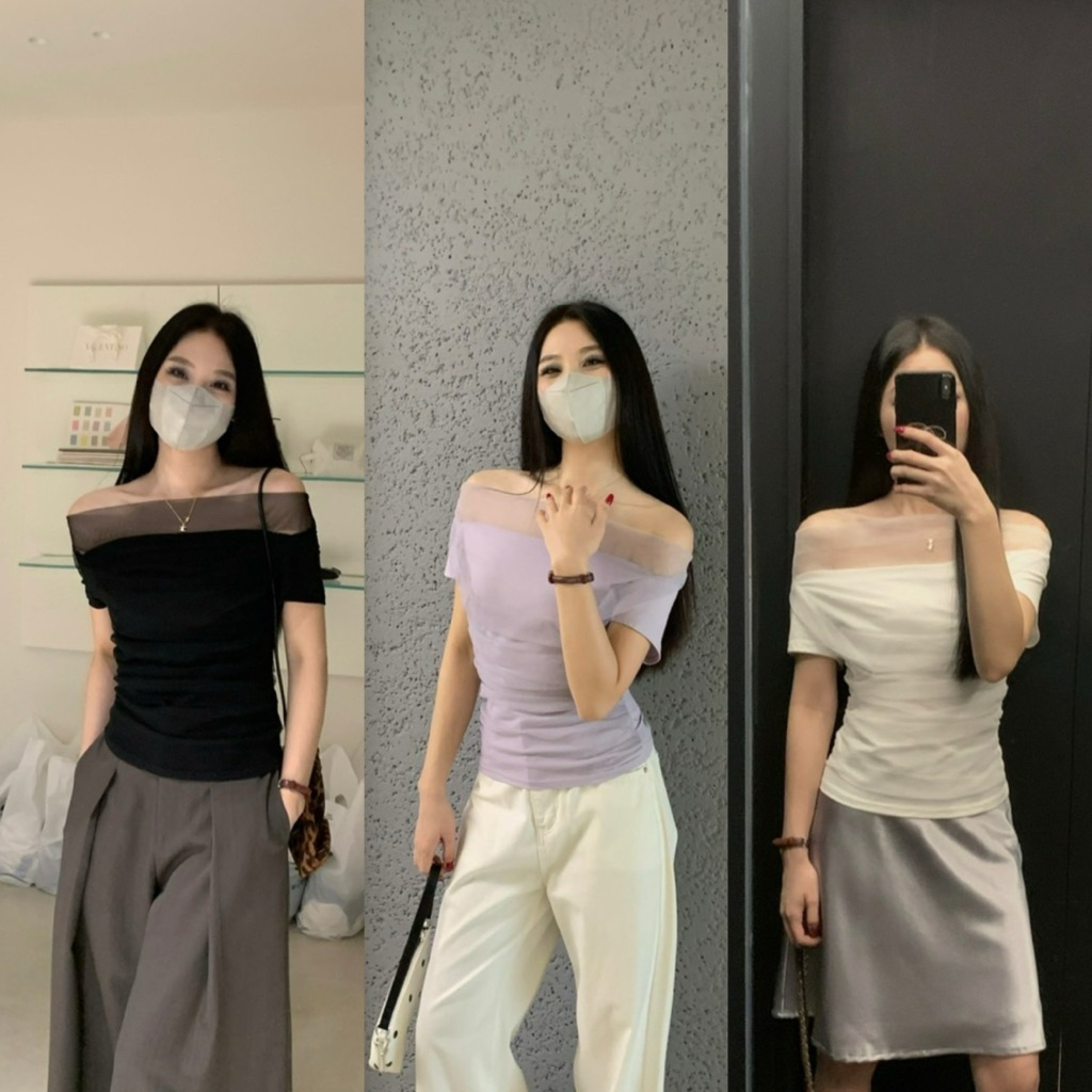📍พร้อมส่ง📍10246# เสื้อแขนสั้นคอถ่วง จะใส่เป็นเปิดไหล่ก็ดูเซ็กซี่ เนื้อผ้าดี งานสวย  TAG:WG.WE 🇰🇷