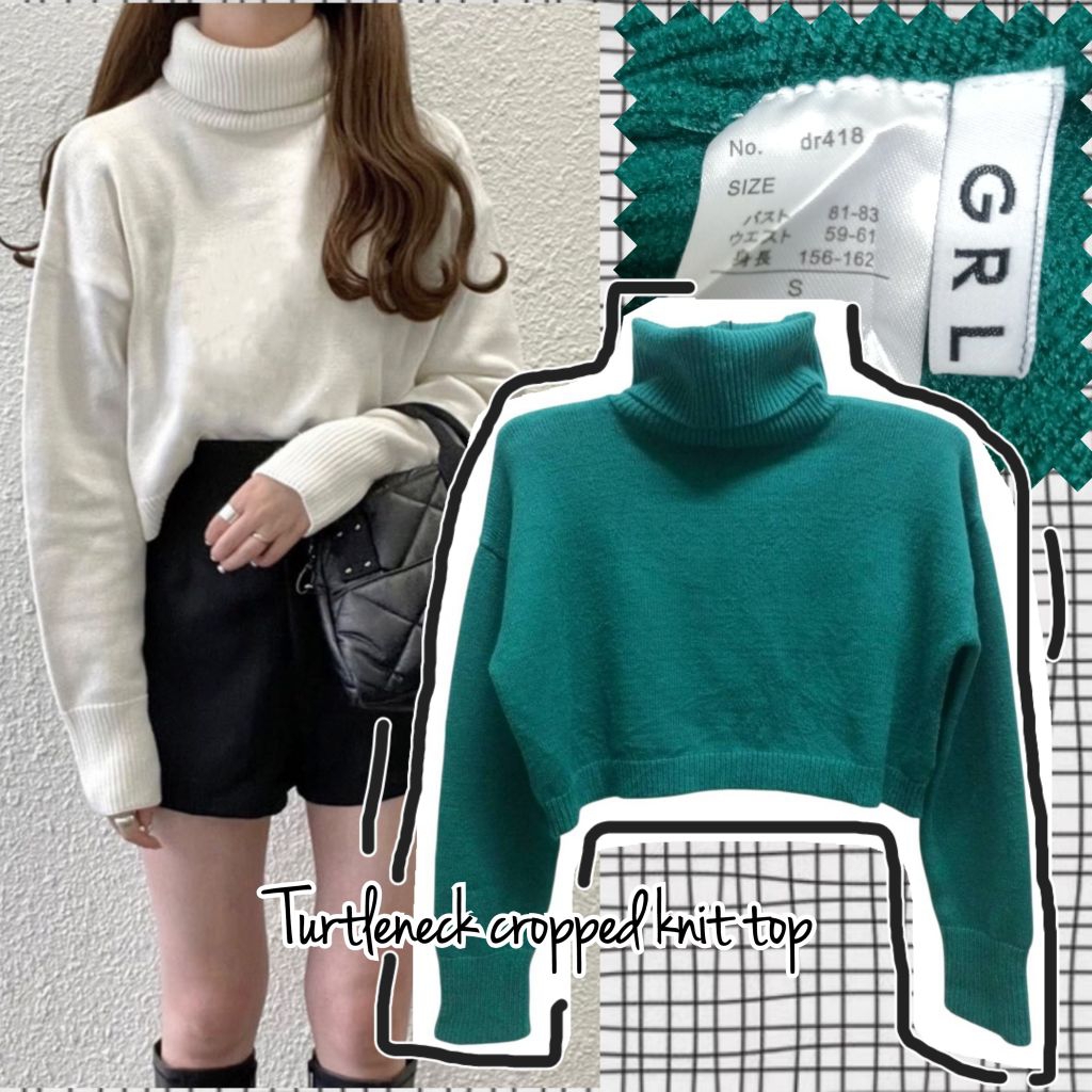 D02🧶G  R L=เสื้อไหมพรมคอเต่าทรงครอป