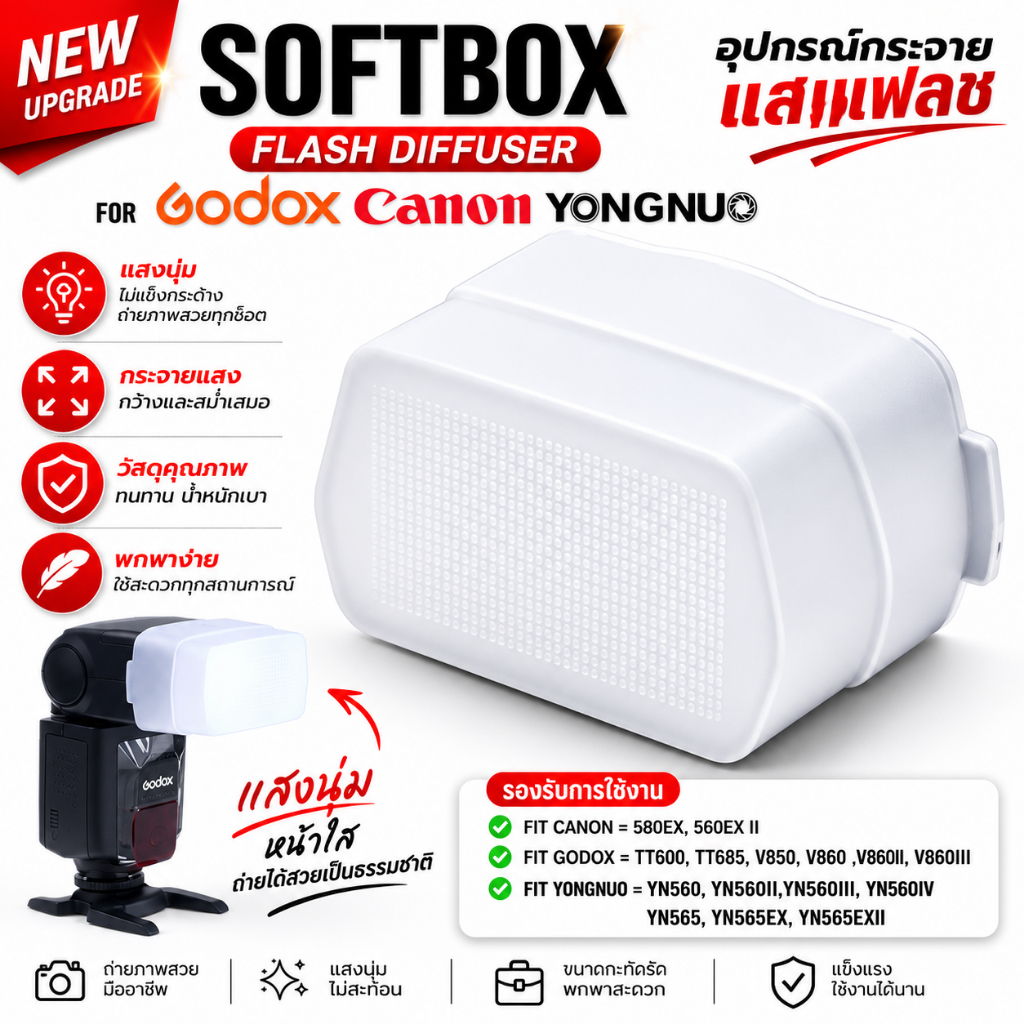 Softbox Diffuser For Canon 580EX 580EX II Yongnuo YN560 i,ii,iii,vi Yongnuo YN565 ,YN-565EX,568EX,56