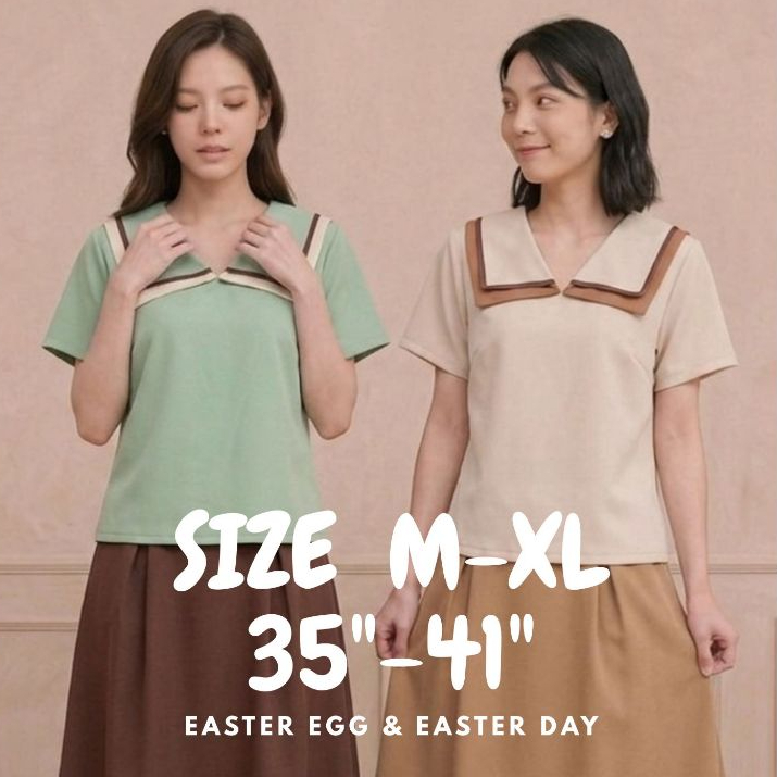 A28 เสื้อทำงานผู้หญิง เสื้อคอปก ปกเหลี่ยม ทำทูโทนช่วงปก Easter Egg
