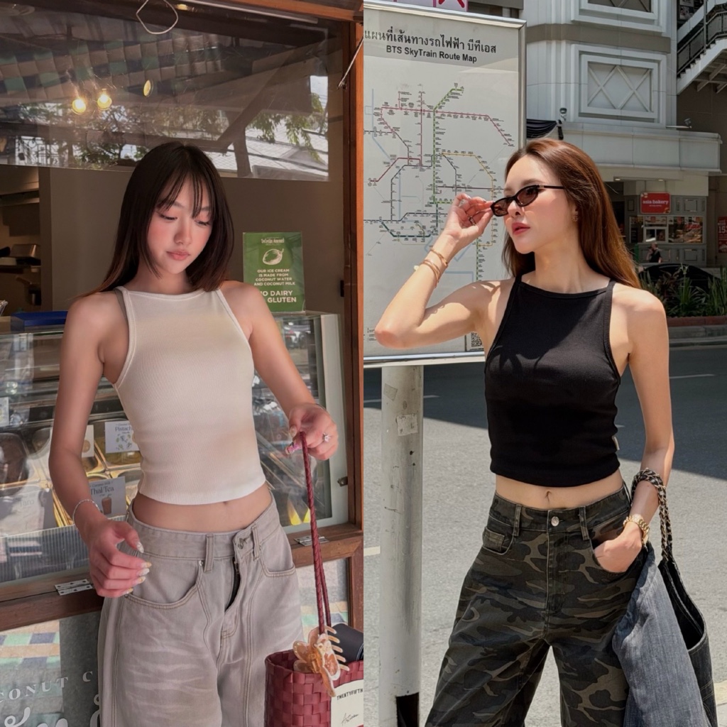 MALIMAYS - Kelly Ribbed Top เสื้อสายเดี่ยวคอปาด ผ้า rib หน้าอยู่ทรง