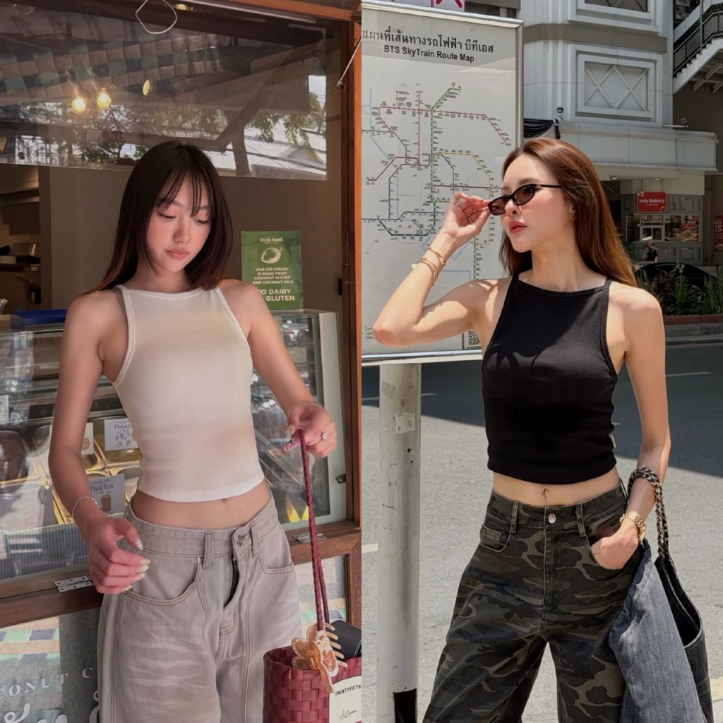 MALIMAYS - Kelly Ribbed Top เสื้อสายเดี่ยวคอปาด ผ้า rib หน้าอยู่ทรง