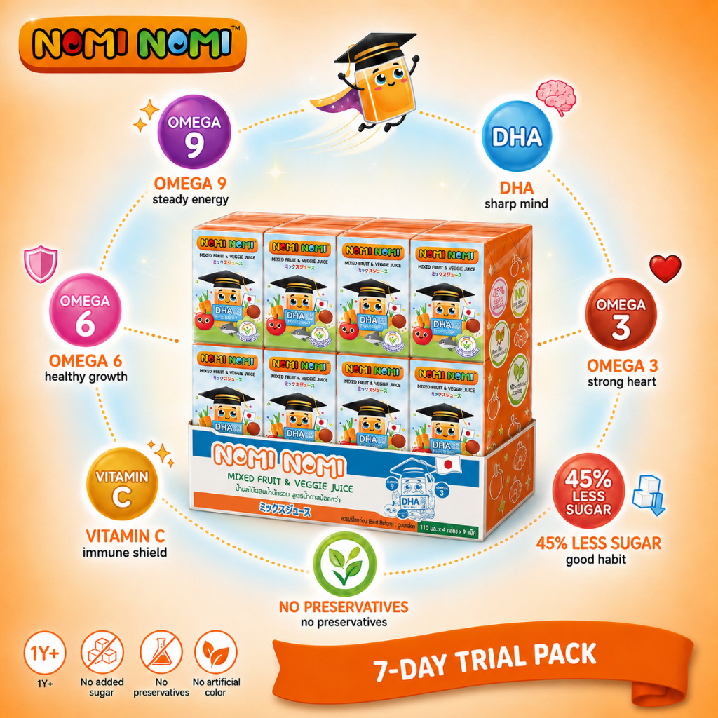 [แพ็คทดลอง 1 สัปดาห์] Nomi Nomi น้ำผลไม้เด็กผสมผัก วิตามินและ DHA 110 มล. x 8