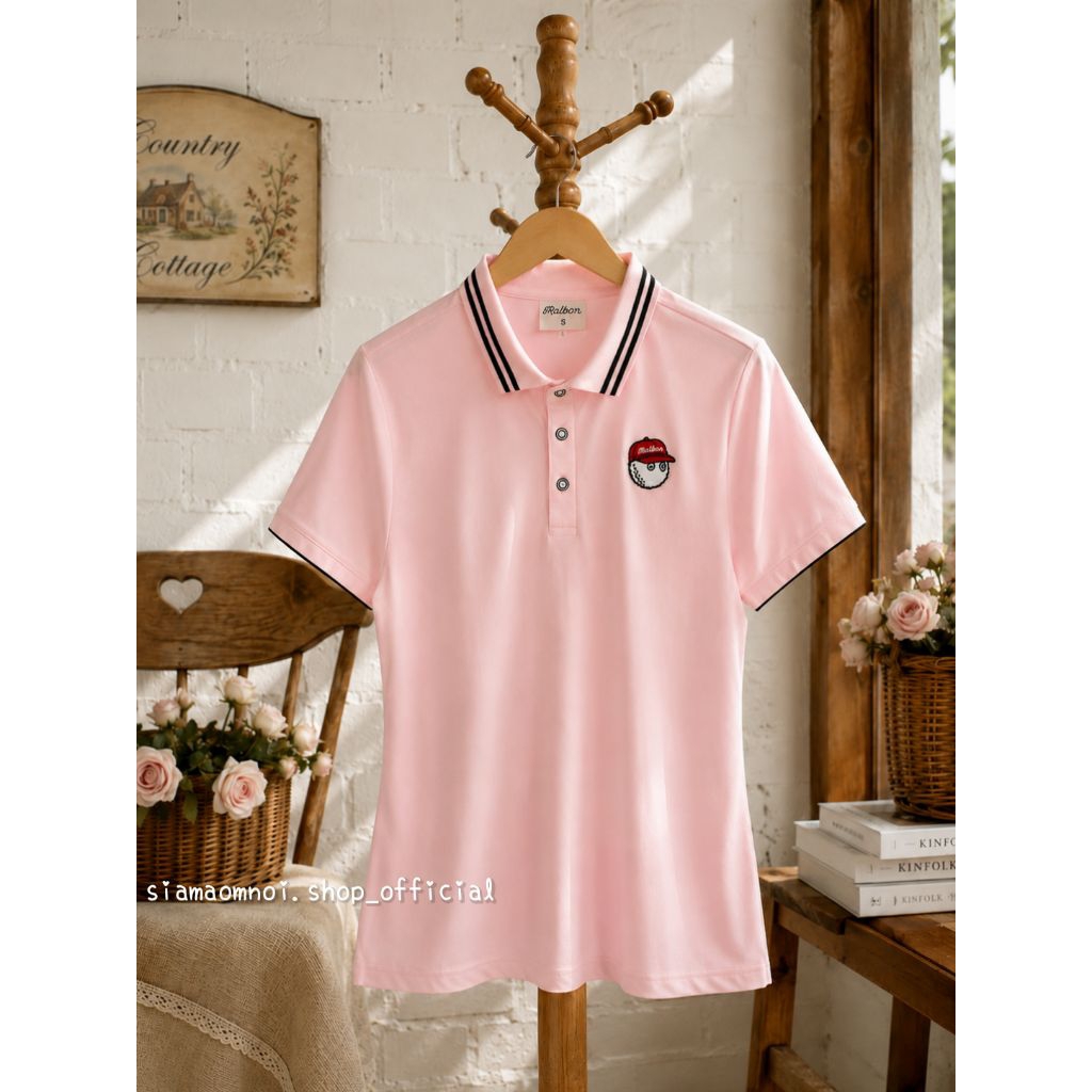 ‼️SALE‼️⛳ Malbon Women's Golf Polo Shirt เสื้อโปโลกอล์ฟผู้หญิง ดีไซน์เรียบหรู ใส่แล้วดูดี มีสไตล์ ใส่ตีกอล์ฟ