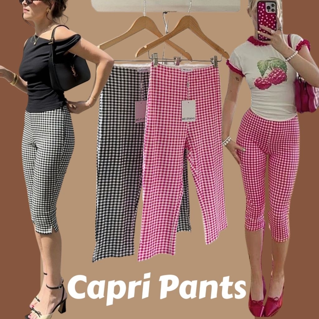 Capri Pants ทรงเข้ารูป ผ่าข้าง ลายสุดแซ่บ ผ้ายืด เอวได้ถึง 34"