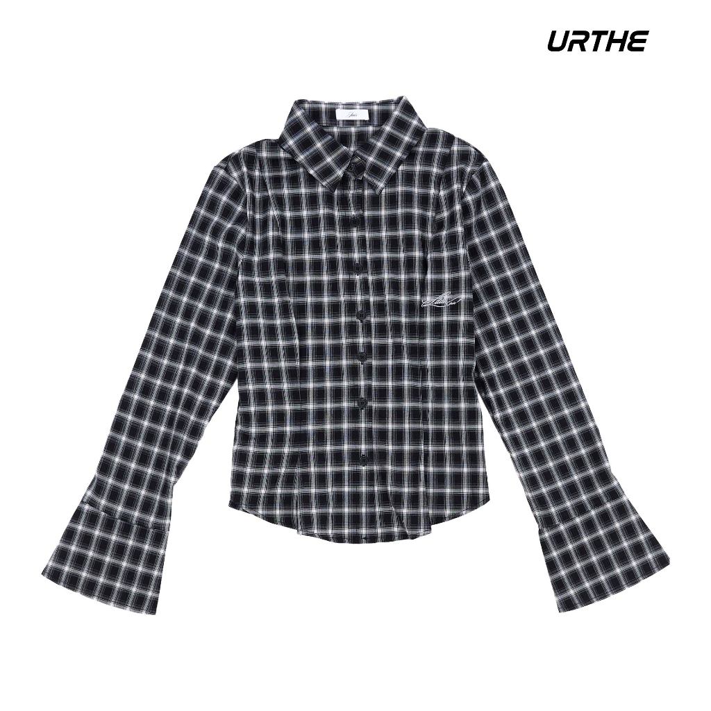 URTHE - เสื้อเชิ้ตแขนยาว ลายสก็อต รุ่น DARK MUSE CHECK FITTED SHIRT - Col. JUIS LILITH