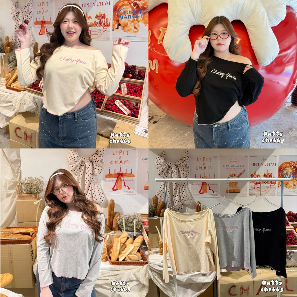 เสื้อแขนยาวดีเทลไหล่ตกปักอกBigsize 38-54”