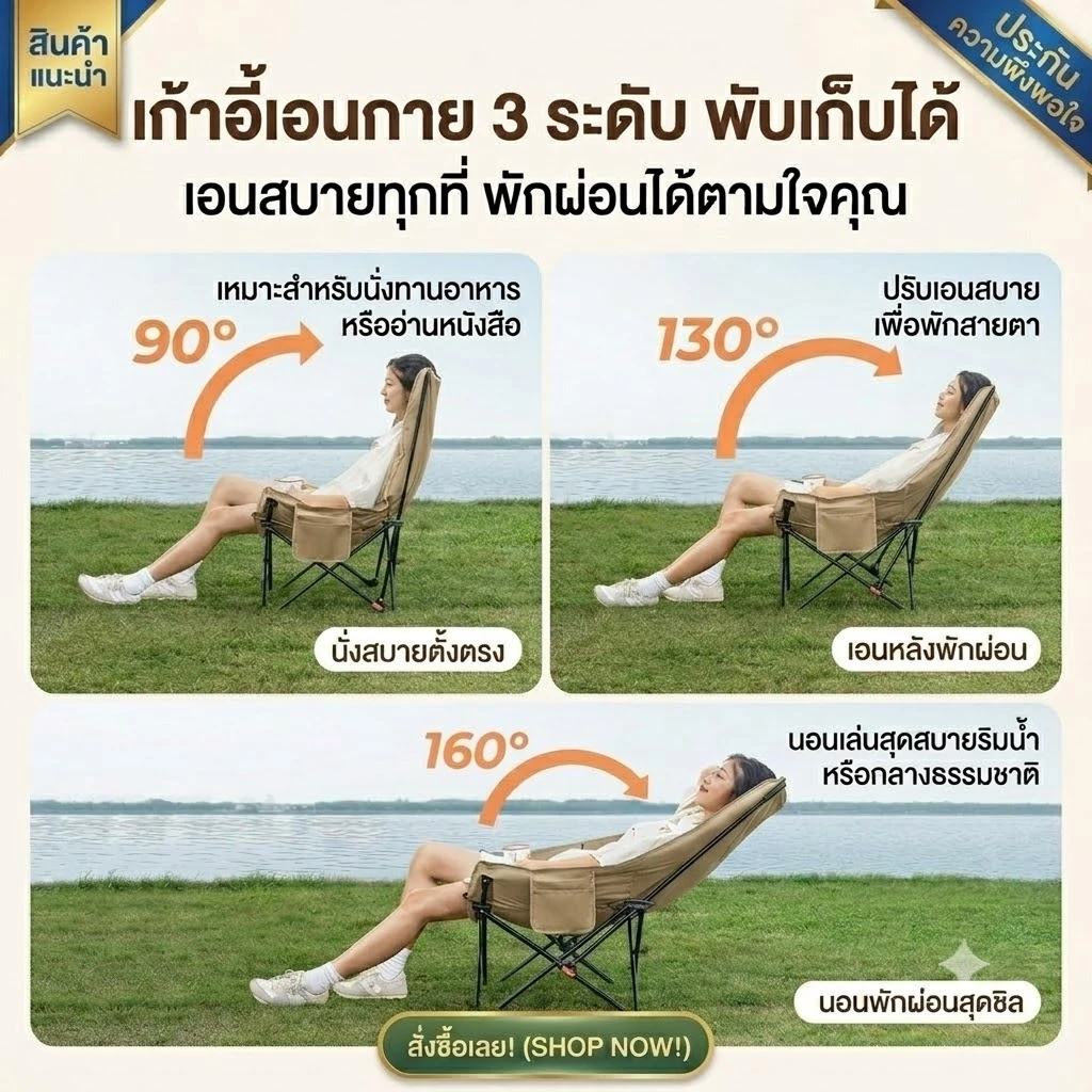 เก้าอี้แคมป์ปิ้ง เก้าอี้สนามพับได้ อุปกรณ์แค้มปิ้ง ปิคนิค ตกปลา พลาสติกเสริมแรง 300กก thumbnail 4