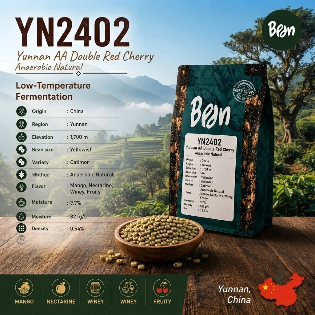 สารกาแฟ/เมล็ดกาแฟดิบ/Green bean (YN2402) ยูนาน/จีน/China Yunnan AA Double Red Cherry- 1 Kg