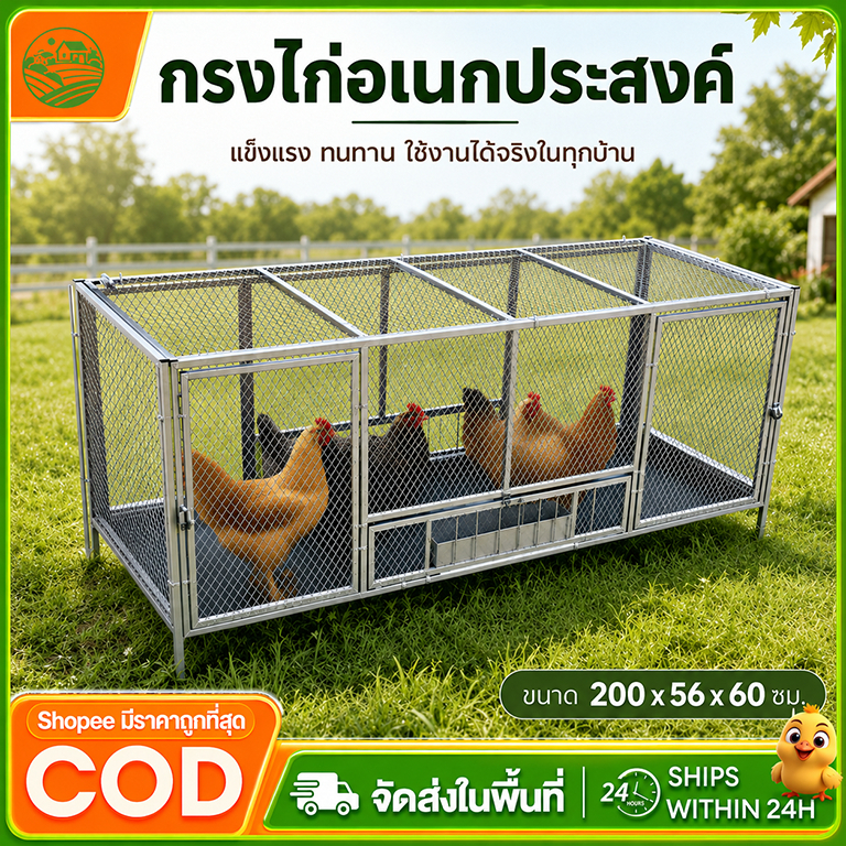 กรงไก่ขนาดใหญ่สำหรับใช้ในบ้านและกลางแจ้ง แบบกันสัตว์รบกวน (สุนัขจิ้งจอก) ตาข่ายแน่น ทนฝน ออกแบบสำหรับการเลี้ยงไก่ในชนบท