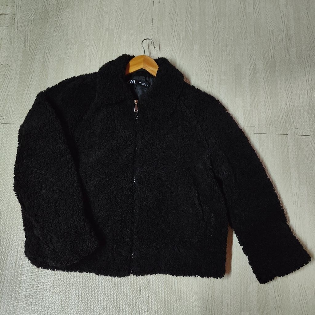 ZARA Pine Fleece Teddy Jacket แจ็คเก็ต บุขน คอบัว ซิปหน้า สีดำ มือ2