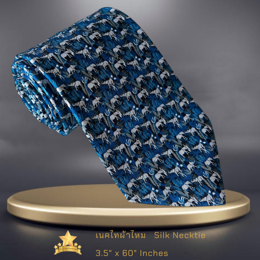 เนคไทผ้าไหม  Silk necktie printed ลายช้าง 12 - จิม ทอมป์สัน - Jim Thompson