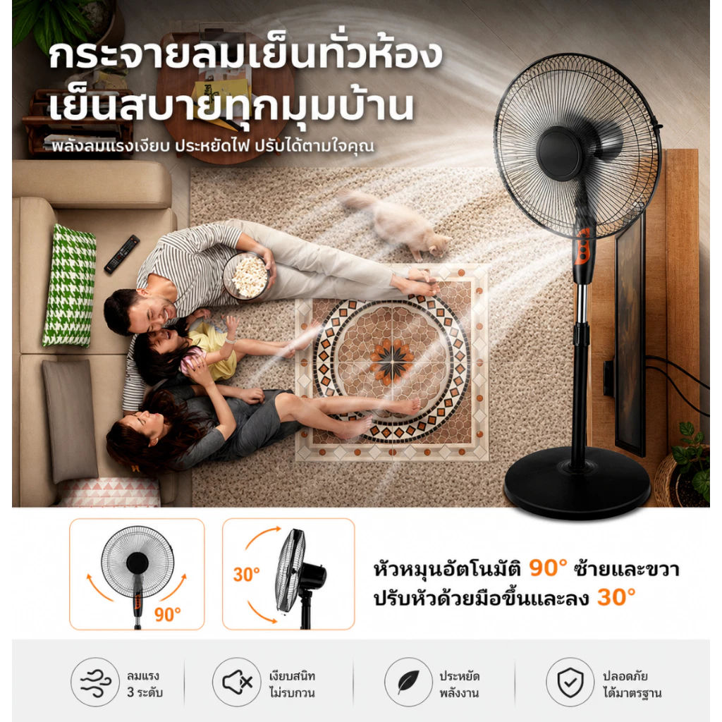 พัดลมตั้งพื้น พัดลม 16นิ้ว พัดลมไฟฟ้า ปรับความแรงลมได้ 3 ระดับ thumbnail 9