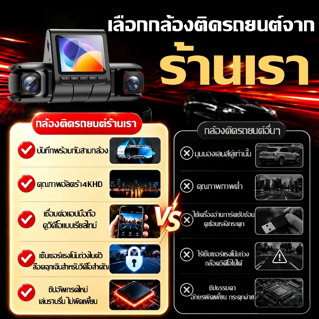 【รับประกัน10ปี】กล้องติดรถยนต์ Full HD 4K กล้องหน้ารถ การเชื่อมต่อ APP WiFiการดูแบบเรียลไทม์โหมดกลางคืน กล้องรถยนต์ thumbnail 4