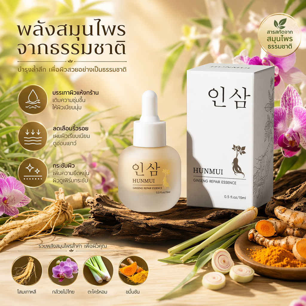 เซรั่มรากโสม 15ml HUNMUI 문아 มุนอา เซรั่มสิว รอยสิว ฝ้า กระ หมองคล้ำ เซรั่มมุนอา ผิวติดสาร สิวอุดตัน รูขุมขนเบียด