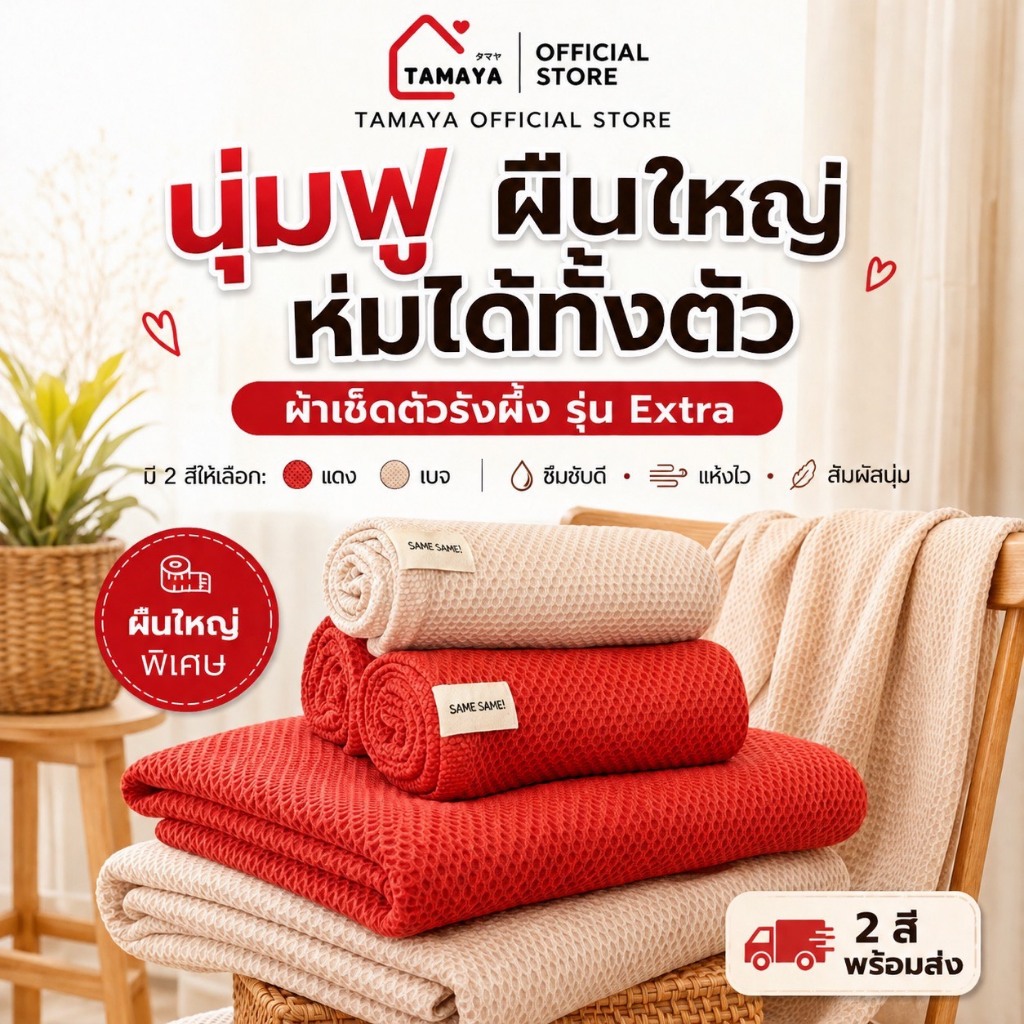 ขายดี!! ผ้าเช็ดตัวรังผึ้งเอ็กซ์ตร้า 76x160 ผ้าเช็ดตัวสไตล์ญี่ปุ่น ผ้าเช็ดตัวอาบน้ำ