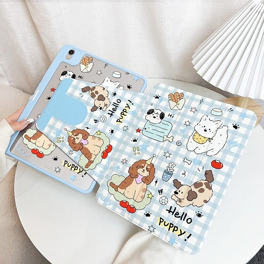 พร้อมส่ง เคสไอแพด Air6 Air7 Air8 11 ที่ใส่ปากกา Hello Puppy เคสiPadหมุน 360° Gen11 Gen10 Gen9 MINI7