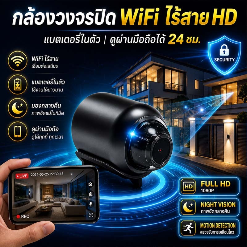 [ส่งจากไทย] 📹กล้องวงจรปิด กล้องวงจรปิดไร้สาย กล้องวงจรปิดติดบ้าน กล้องจิ๋วไร้สาย WiFi Full HD 1080P มีแบตเตอรี่ในตัว
