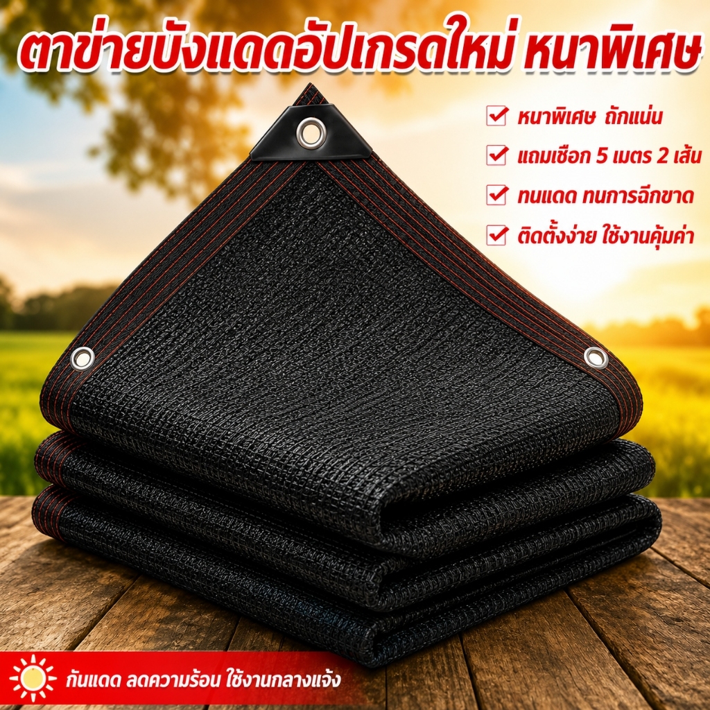 สแลนกันแดด 100% เย็บขอบ ผ้ากันแดด ม่านบังแดดกลางแจ้ง ทอหนา กัน UV  ใช้ระเบียง/โรงจอดรถ พร้อมส่ง COD จัดส่งในวันถัดไป