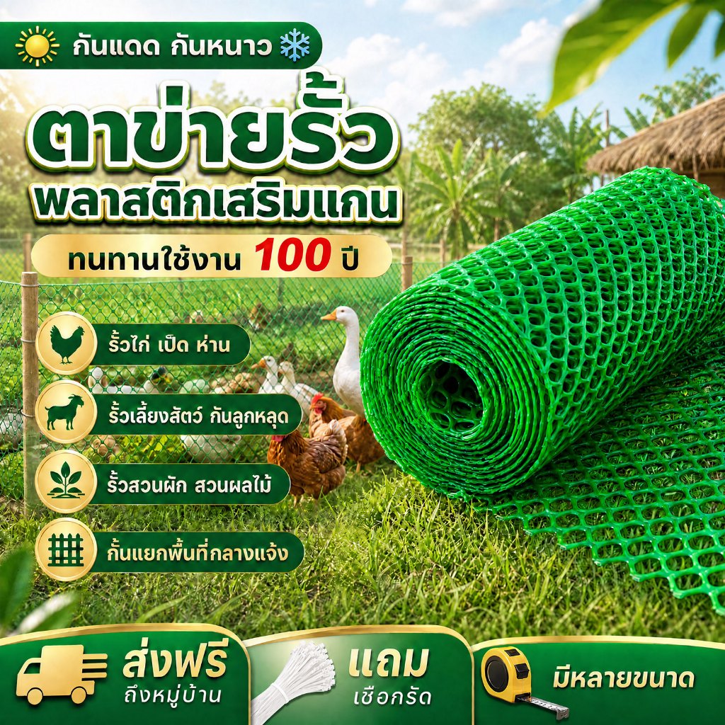 【ใช้ได้ 100 ปี】ตาข่ายพลาสติก ข่ายพลาสติก ทนเสื่อมจากแสงแดดและฝน รับน้ำหนักได้แรงมาก ที่กั้นล้อมรั้ว ตาข่ายล้อมรั้ว