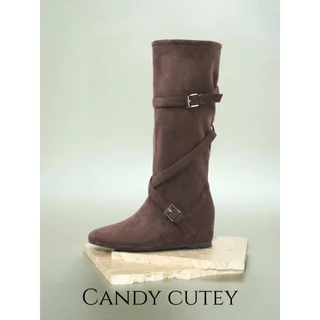 CandyCutey รองเท้าบู้ทยาวสไตล์เกาหลี ผู้หญิง ส้นเอียงนุ่ม ไม่ร้อนเท้า ดีไซน์ทำให้ขาดูยาว เข้ากับทุกชุดเสื้อผ้า