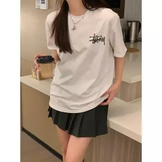BASIC S1TUSSY TEE คลาสสิกสีดำแปดบิลเลียดพิมพ์ลายเสื้อยืดแขนสั้นคอกลมหลวมสำหรับผู้ชายและผู้หญิง