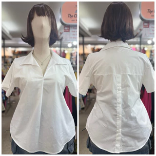 2S-1819-เสื้อเชิ้ตคอปกสาวอวบ ทรงปล่อย ผ้าคอตตอน อกเริ่ม40-54นิ้ว มี4สี ขาว ดำ ชมพู ฟ้า