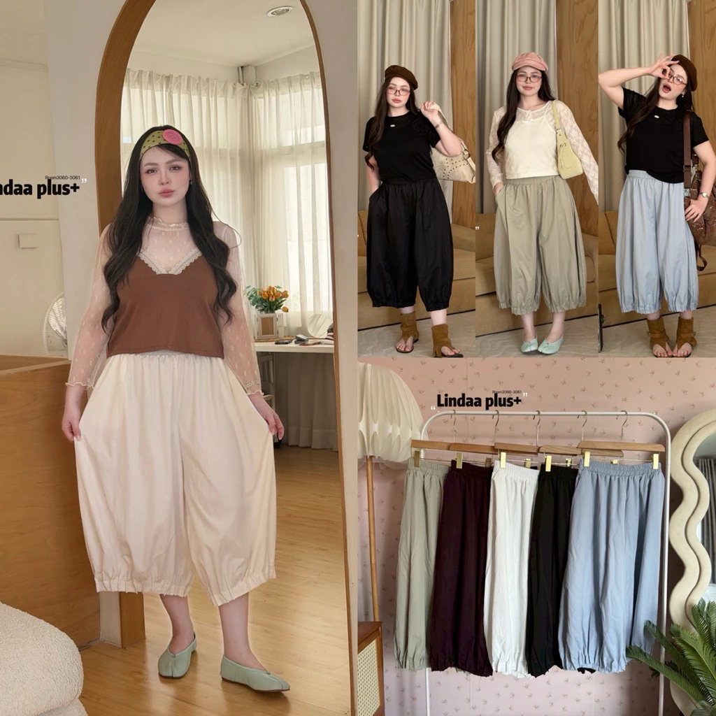 (LD) กางเกงขาแปดส่วน ทรงจินนี่ น่ารัก ใส่สบาย น่ารัก ดูมีสไตล์ เสื้อผ้าสาวอวบอ้วน ไซส์ใหญ่