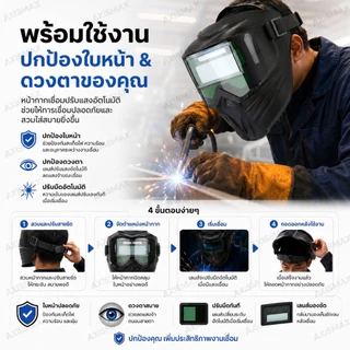 COD AXISAMAX DIY หน้ากากเชื่อมออโต้ True Color กัน UV เต็มหน้า ปรับแสงเร็ว เซนเซอร์ไว สำหรับเชื่อม ตัด เจียร