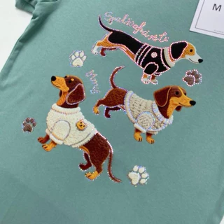 เสื้อยืดป้ายME รีดเพชรลายน้องหมาใส่เสื้อ