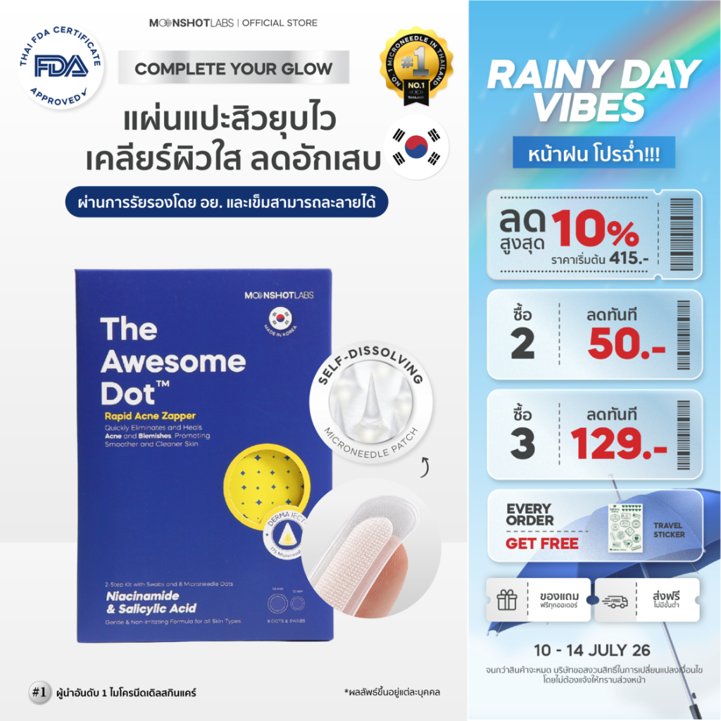 The Awesome Dot - แผ่นแปะสิว​ ดูดหัวสิว	แผ่นเข็มแปะหัวสิว ไมโครนีดเดิล + แผ่นเช็ดปรับสภาพผิว | By Moonshot Labs