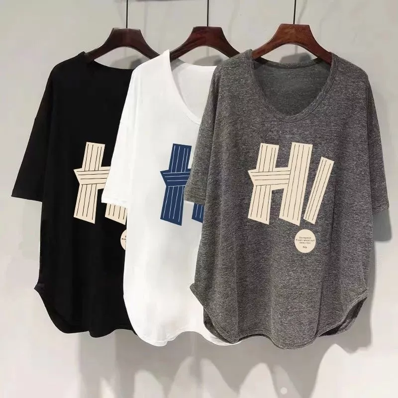พร้อมส่งในไทย**เสื้อยืดโอเวอร์ไซส์ มีหลายขนาด สกรีนลายด้านหน้า ไม่หนา Y346