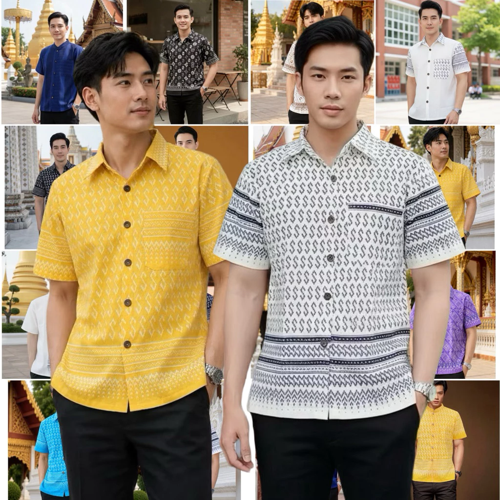 เสื้อผ้าฝ้ายลายขอ ผู้ชาย(ตัดเย็บ ทรงสวย)