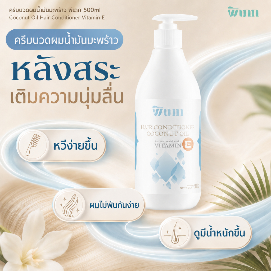 พิเภก ครีมนวดมะพร้าว ลดผมชี้ฟู แห้งเสีย บำรุงผมนุ่มลื่น รูปที่ 3