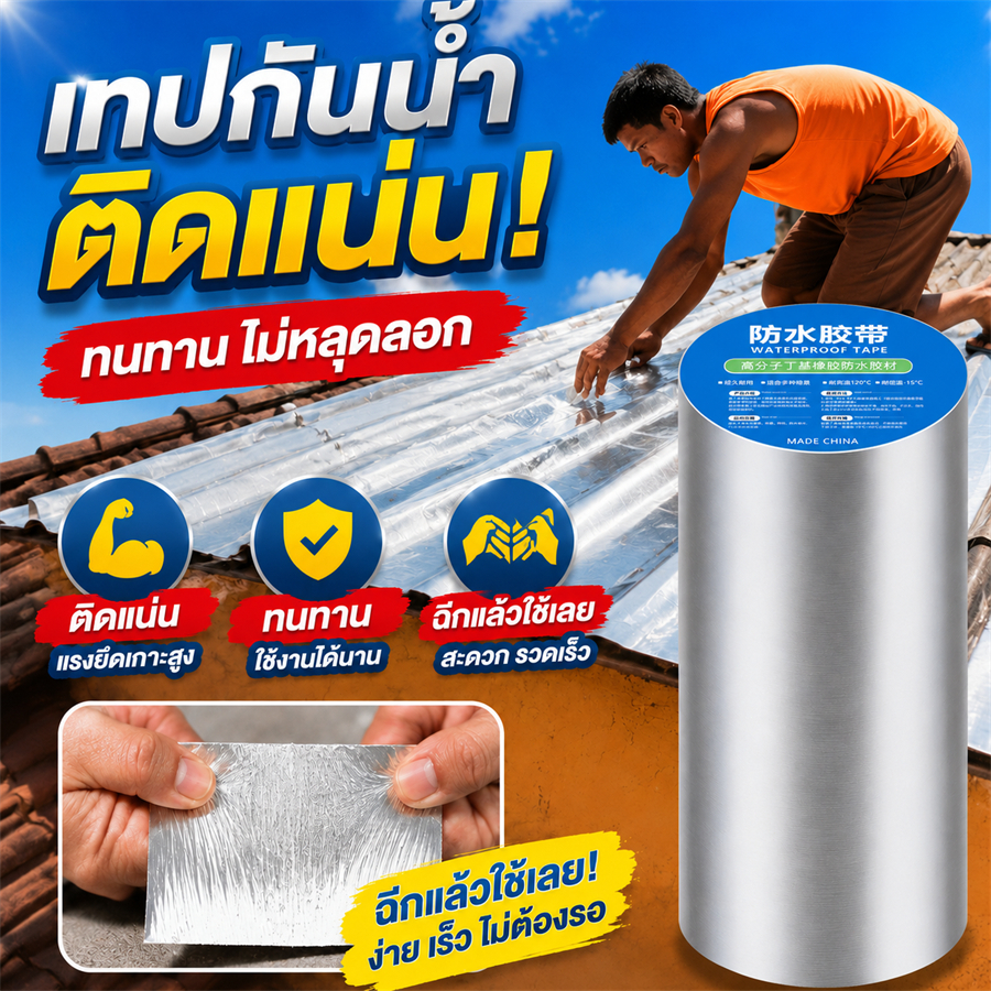 เทปกันรั่วซึม กันน้ำ100% เทปกาวแรงสูง กาวเหนียวติดแน่น ซ่อมฉุกเฉิน สำหรับหลังคา ท่อน้ำ อ่างล้างจาน ห้องน้ำ ทนทาน