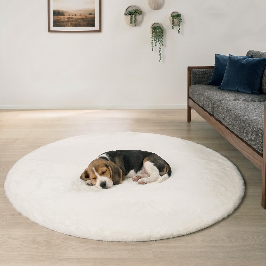 EXPRESS CARPET พรมวงกลมรุ่น BAMBI ไซส์ L เส้นผ่านศูนย์กลาง 160 cm พรมขนกระต่ายขนยาวหนานุ่ม 35 mm