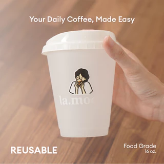 la.moon Daily Cup ใหม่! แก้วกาแฟ ฝาแบบยกดื่ม ใช้ซ้ำได้ พร้อมเส้นวัดตวงกาแฟ ขนาด 16 oz. | พร้อมส่ง