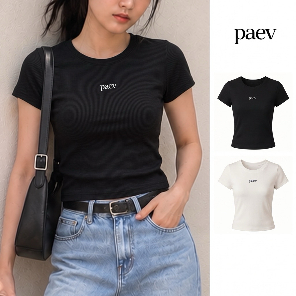 PAEV | Slim Baby Tee เสื้อยืดผู้หญิง เบบี้ที ทรงเข้ารูป ผ้าร่อง ยืดหยุ่น ใส่สบาย เสื้อมินิมอล