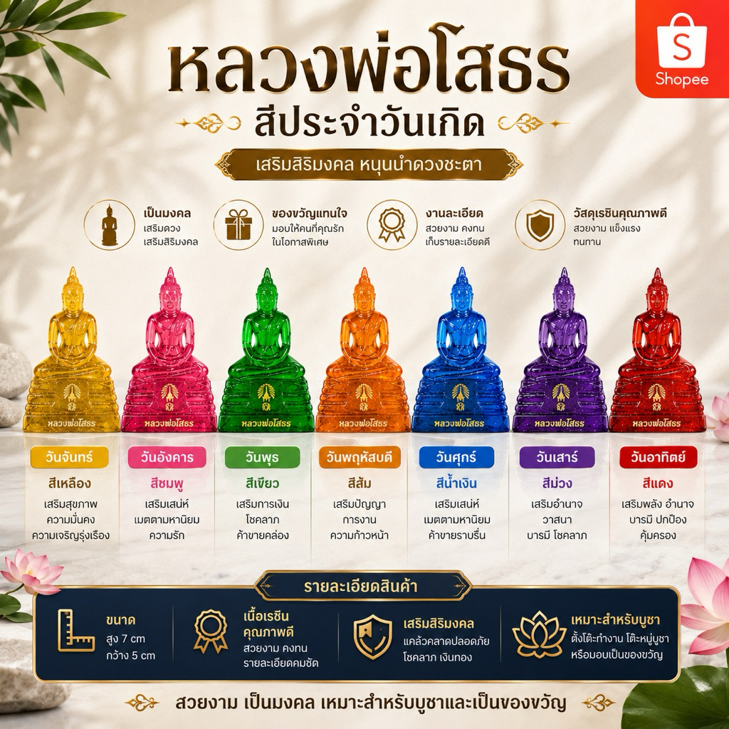 หลวงพ่อโสธร สีประจำวันเกิด เสริมสิริมงคล เสริมกำลังใจ เลือกสีให้ตรงกับวันเกิดของคุณ